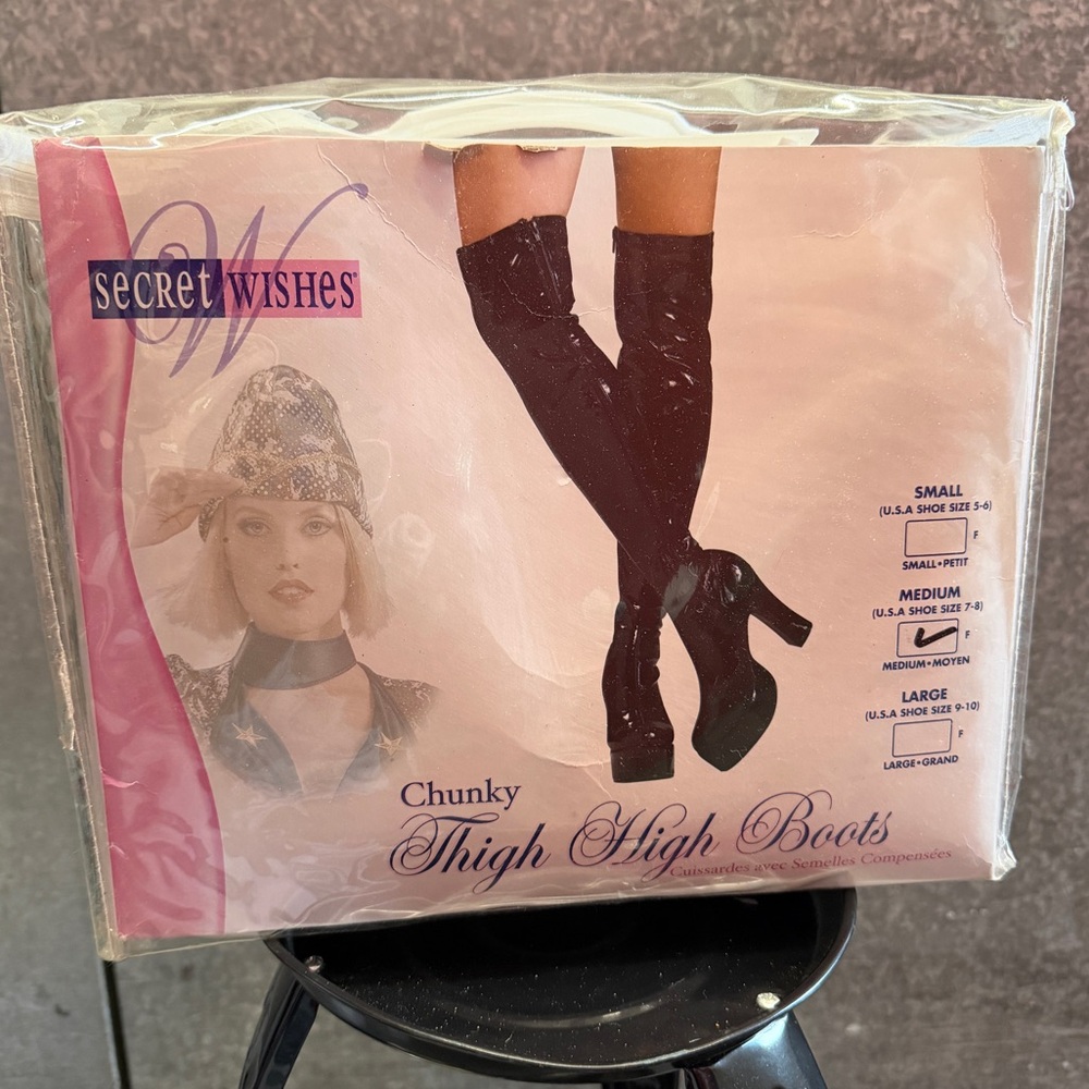 Secret Wishes Chunky Thigh High Boots - Black